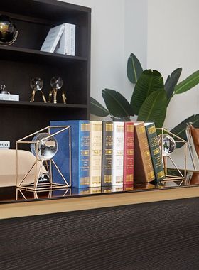 创意轻奢书挡欧式金属书靠摆件家居水晶球酒柜办公室桌书架装饰品