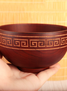 糌粑碗酥油茶碗家用藏式风格枣木碗回纹茶碗饭碗自然木碗一碗多用