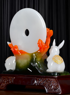 极速玉兔送福招财摆件玉石平安扣客厅酒柜电视柜装饰开业乔迁婚庆