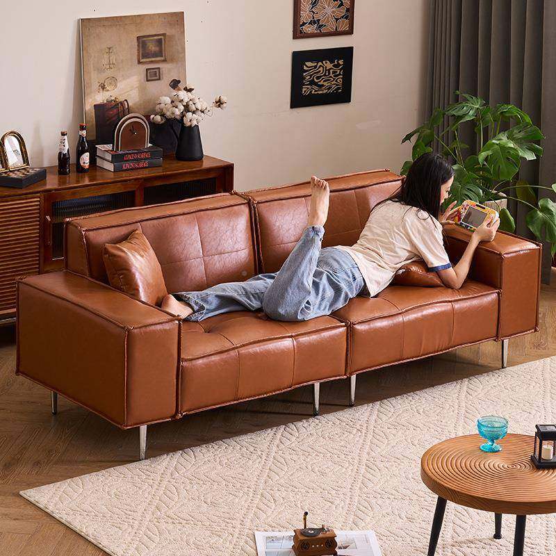 意式极简中古沙沙轻奢6009Z复古油蜡皮发三现代简约发客厅小户型,淘宝优惠券,粉丝福利购,淘宝优惠卷