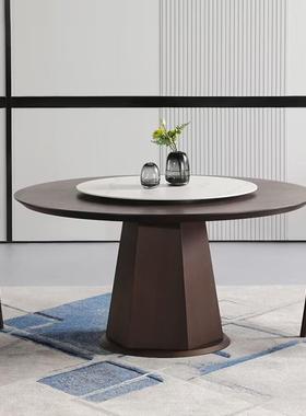 简约创意圆形家用饭桌北欧实木圆桌带转盘岩板圆餐桌饭店大圆桌子