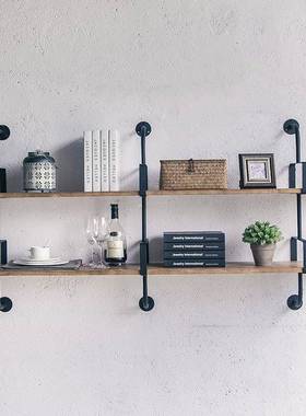 墙面置物架工业风水管铁艺壁挂多层书架创意书柜一字隔板实木搁