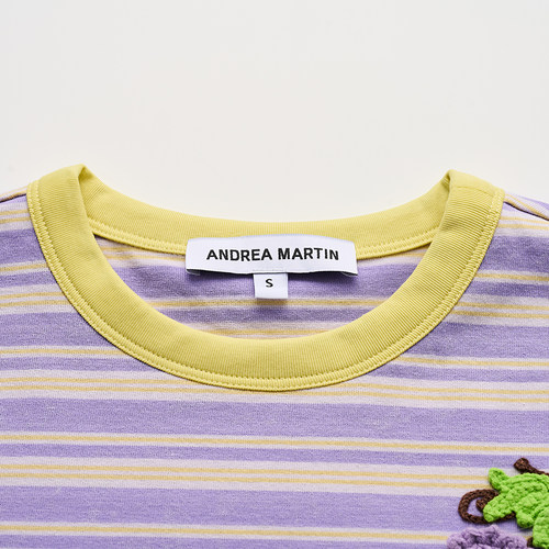 ANDREA MARTIN2026夏季新款紫色条纹钩织葡萄小狗女短袖休闲T恤 - 图2
