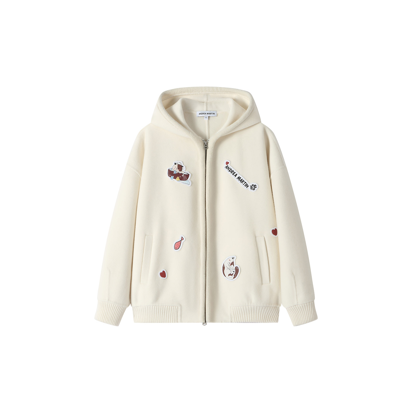 ANDREA MARTIN秋冬新品趣味刺绣贴布连帽宽松休闲保暖卫衣外套,淘宝优惠券,粉丝福利购,淘宝优惠卷