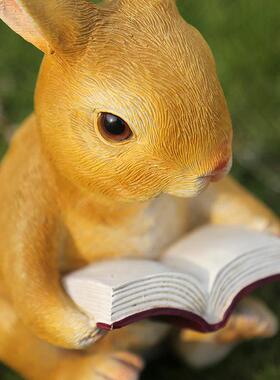 客厅桌面书柜工艺品庭院树脂装饰品卡通可爱兔子动物雕塑阳台装饰