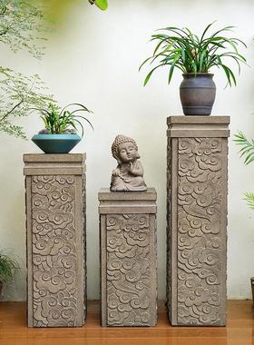 新中式石柱墩底座落地装饰摆件祥云展示柱石柱立柱茶室禅意布置