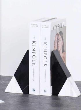 现代北欧风大理石书档书靠样板间书房书架书立书夹软装工艺品摆件