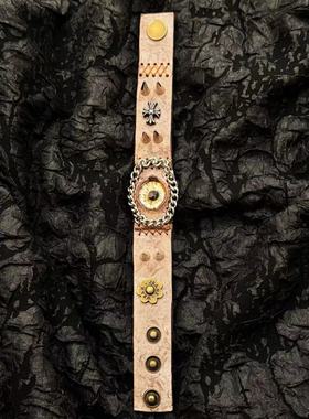 纯手工个性小众眼睛真皮铆钉朋克亚文化废土风美式男女潮流手环