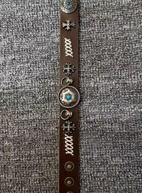 纯手工亚比亚文化皮质手链手环朋克y2k辣妹男女美式情侣重工铆钉