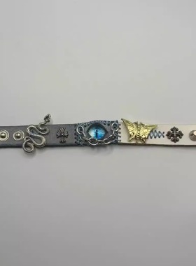 纯手工暗黑废土风手环暗黑美式叠戴小众古着原创重工哥特恶魔之眼