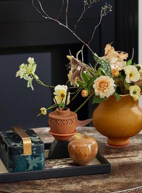 复古中古风卧室飘窗摆件装饰墨绿收纳盒储物盒样板间布景道具搭配