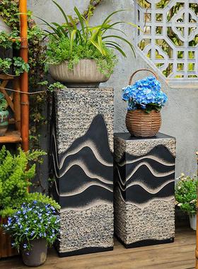 新中式展示柱仿石陈列底座客厅工艺品展示台茶室玄关落地装饰摆件