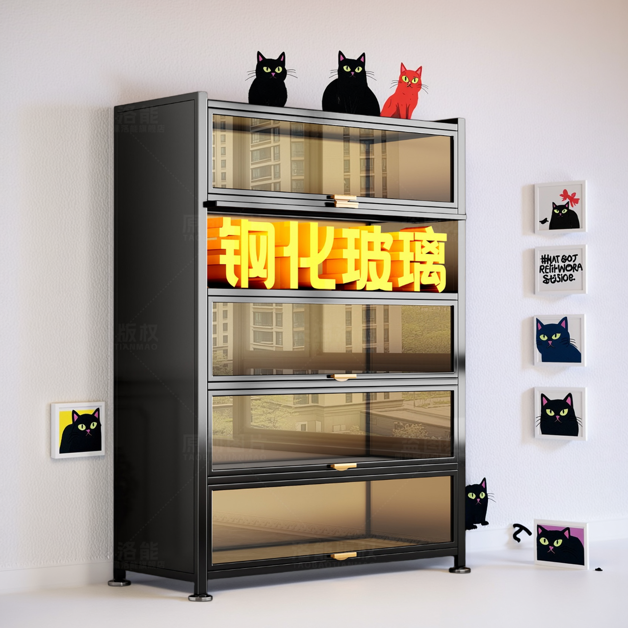 玻璃书柜储物柜一体手办展示柜落地陈列柜儿童书架子钢制收纳柜子,淘宝优惠券,粉丝福利购,淘宝优惠卷