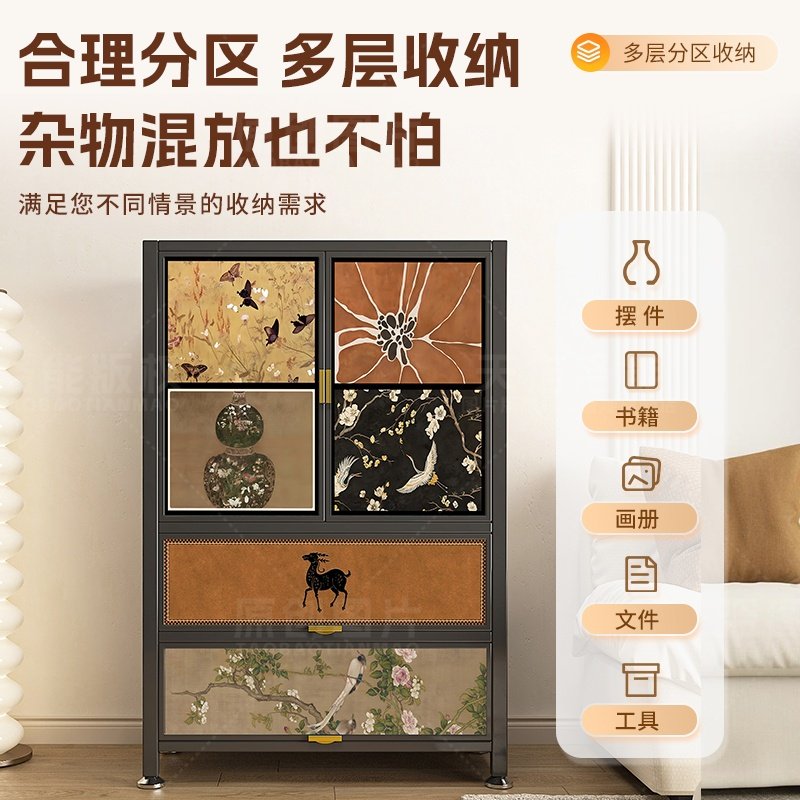 钢制收纳柜阳台柜中古风置物架家用落地防尘防晒储物柜多巴胺柜子,淘宝优惠券,粉丝福利购,淘宝优惠卷
