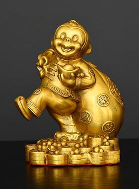 黄铜猴子摆件金猴献财十二生肖送宝美猴王办公室区黄铜工艺品