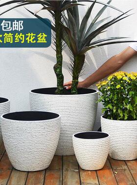 北欧简约特大加厚塑料仿瓷客厅阳台落地种树脂仿石深高盆仿石花盆