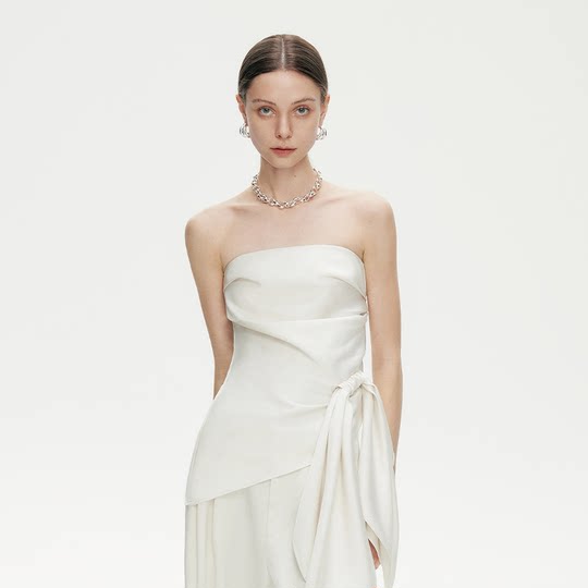 Sleeveless French design moderate ribbon design satin women