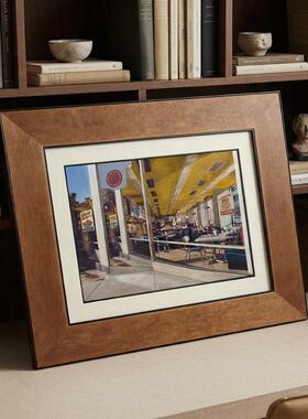 街窗里】现街景装饰画客厅卧室小方框挂画纯实木质边框壁画