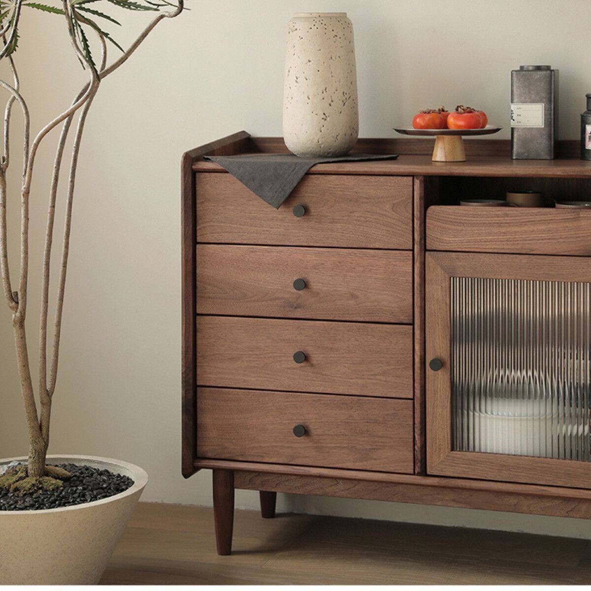 日式实木餐边柜黑胡桃储物柜小户型沙发边柜客厅茶水柜入户玄关柜,淘宝优惠券,粉丝福利购,淘宝优惠卷