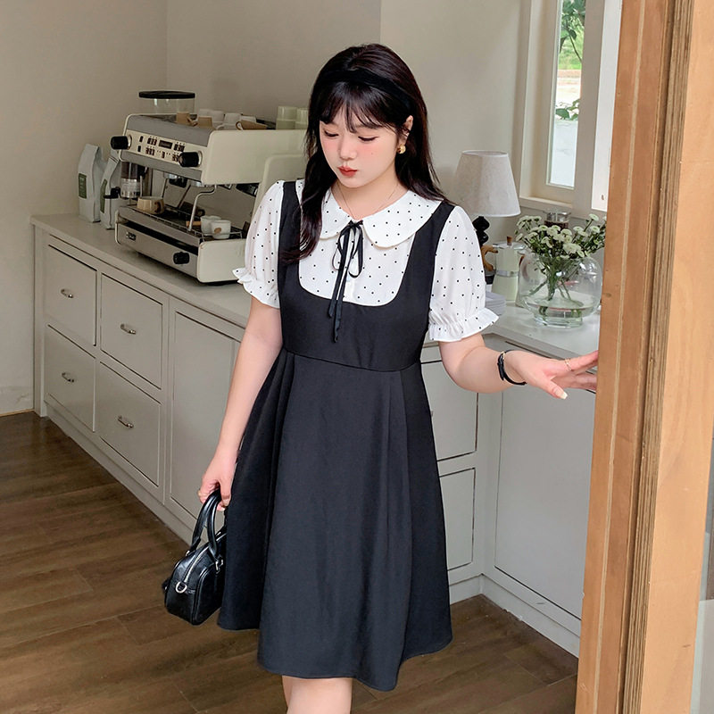装波点姐妹款小黑裙2024夏季新款遮肉长短款连衣裙250413孕妇胖妈
