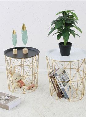 北欧网红铁艺沙发边角几小茶几床头柜储物小圆桌子卧室简约摆件