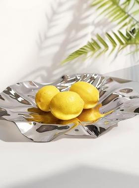 轻奢样板房装饰摆设304不锈钢水果盘果盆褶皱果篮不规则果盘