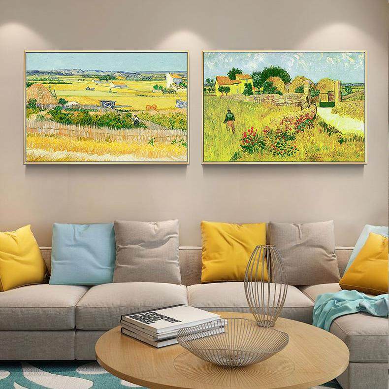 梵高世界名画沙发背景墙装饰画金黄色的麦田大幅客厅秋收简约挂画,淘宝优惠券,粉丝福利购,淘宝优惠卷