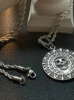 海盗金币-古法钛钢骷髅男款项链