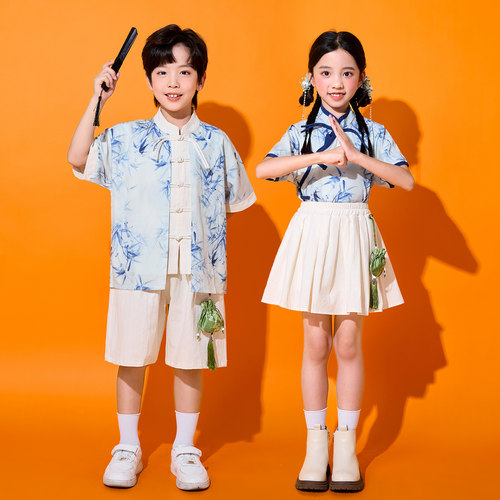儿童演出服装汉服中国风男女小学生运动会班服幼儿园啦啦队表演服 - 图3