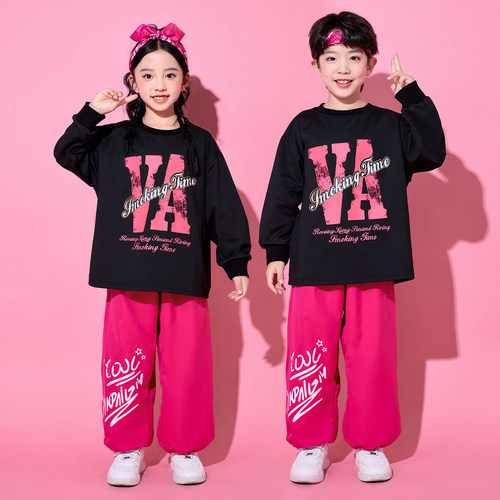 儿童啦啦队演出服装少儿街舞爵士舞舞蹈潮服小学生运动会表演班服 - 图3