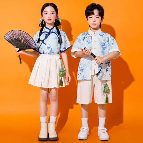 儿童演出服装汉服中国风男女小学生运动会班服幼儿园啦啦队表演服 - 图2