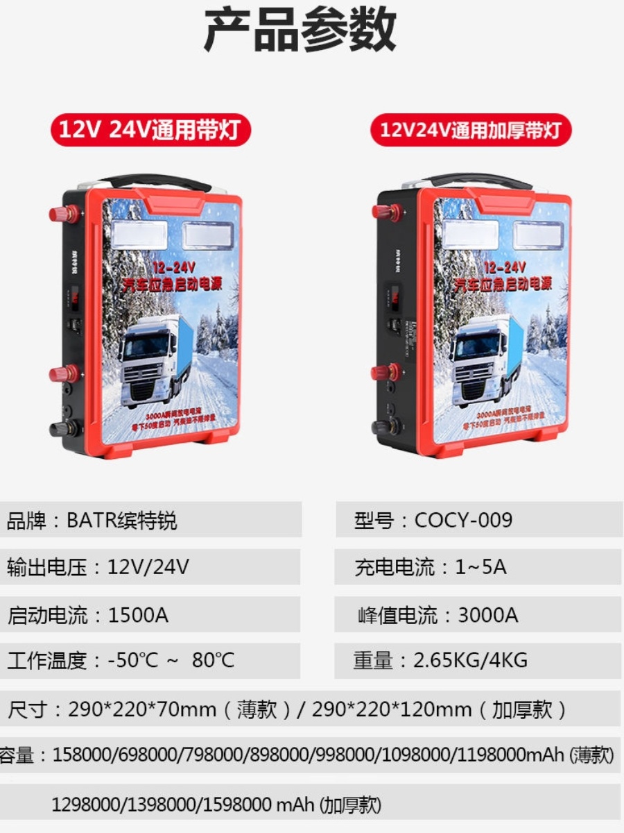 BATR缤特锐汽车应急启动电源12v24v启动宝打火神器柴汽油货车搭电 - 图3