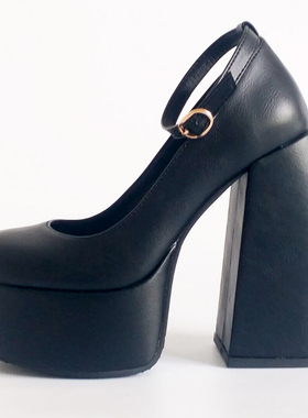 好货Black White Mary Janes Super Thick High Heels Platforms