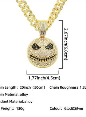 Mens Full Diamond Ball Star Ghost Face Monster Pendant Neck