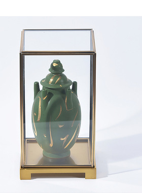 新中式绿色香炉玻璃展示架摆件展示柜展厅书房办公桌家居软装饰品