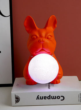 树脂斗牛犬小夜灯月球灯入户家居客厅茶几装饰品工艺品摆饰乔