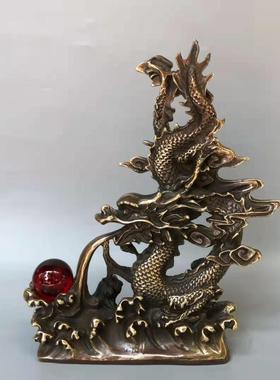 纯铜龙摆件飞龙在天盘龙柱五爪青龙戏珠龙形桌面装饰动物玄关礼品