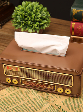 铁艺收音机纸巾盒家用客厅茶几卫生纸盒创意金属工艺品摆饰卫生纸