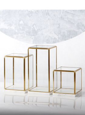 现代大理石底座玻璃罩摆件轻奢软装展示防尘罩样板房书柜样品装饰