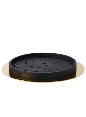 欧式现代黑色洞石金属圆形托盘客厅大厅样板间陶瓷樱桃组合摆件