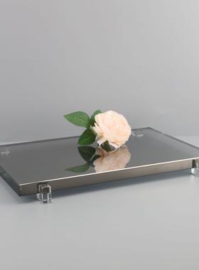 新中式烟灰色水晶托盘样板房卧室书房客厅餐厅桌面玄关装饰品摆件