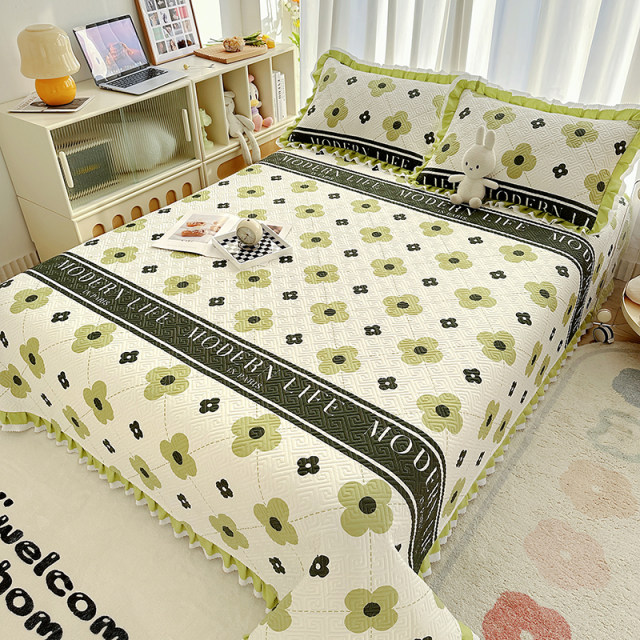 Bed cover single piece summer high-end cotton quilted cotton non-slip non-wrinkle sheet three-piece set for all seasons