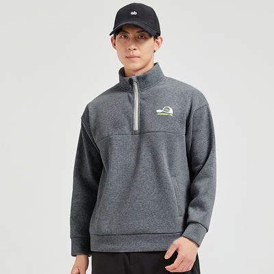 休闲运动风立领半拉链卫衣男士宽松加绒加厚秋冬新款中领打底绒衫