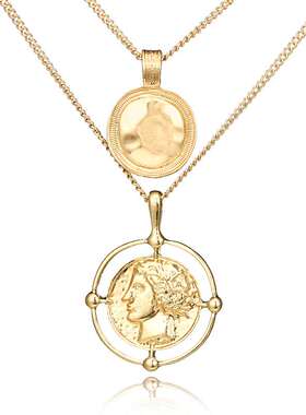 Fashion geometric round face Necklace simple circle doublel