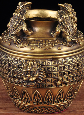 纯铜聚宝盆摆件金蟾招财家居客厅玄关办公室装饰品铜罐子盆工艺品