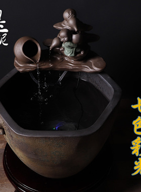 好货景德镇陶瓷金鱼水缸禅意流水摆件招财庭院仿古大缸和尚聚宝盆