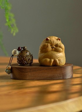 好货害羞猫咪精致可爱摆件汽车中控台车载摆件治愈系桌面摆件佛珠