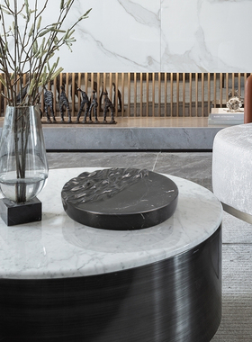 样板房客厅茶几餐厅装饰摆盘创意圆形艺术摆设北欧家居大理石托盘