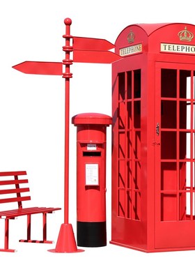 网红店电话亭摄影道具复古铁艺大型户外装饰摆件工艺品邮筒书亭