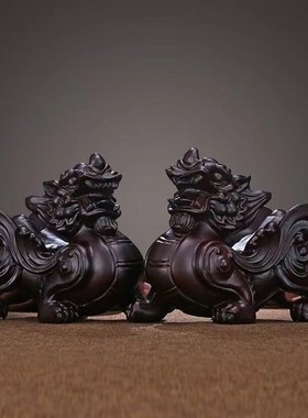 招财貔貅摆件实木雕刻飞天貔恘一对家居客厅玄关办公室桌面装饰品